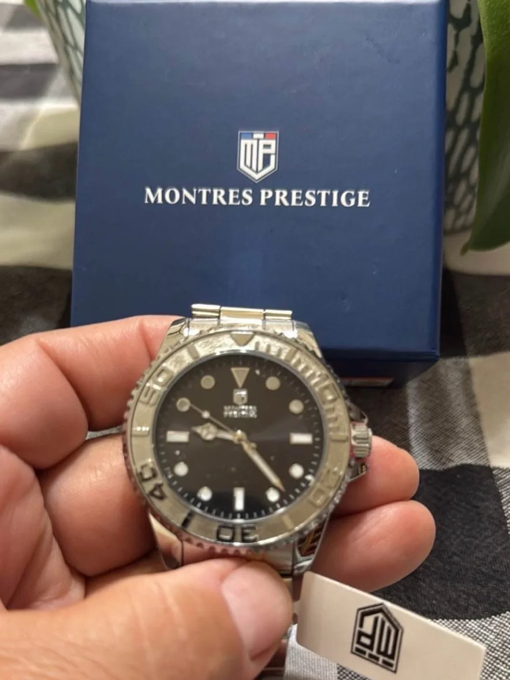 Men's Silver Stainless Steel Watch with Black Dial
